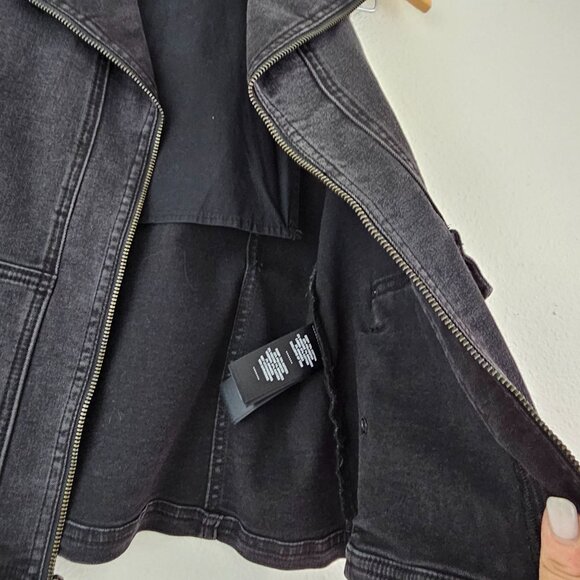 Harley Davidson Womens Sz M Winged Rhinestones Logo Zip-Front Denim Vest Black - Picture 9 of 14